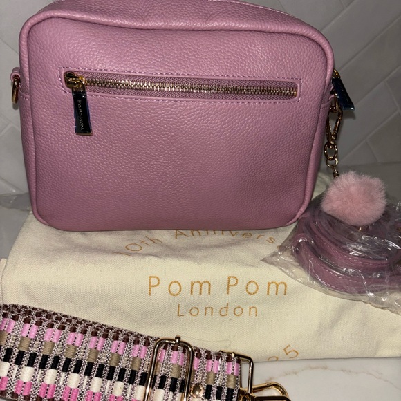 Pom Pom Pompom London pink suede Original Plus Crossbody Bag purse BCA 2025 NEW - Picture 4 of 7